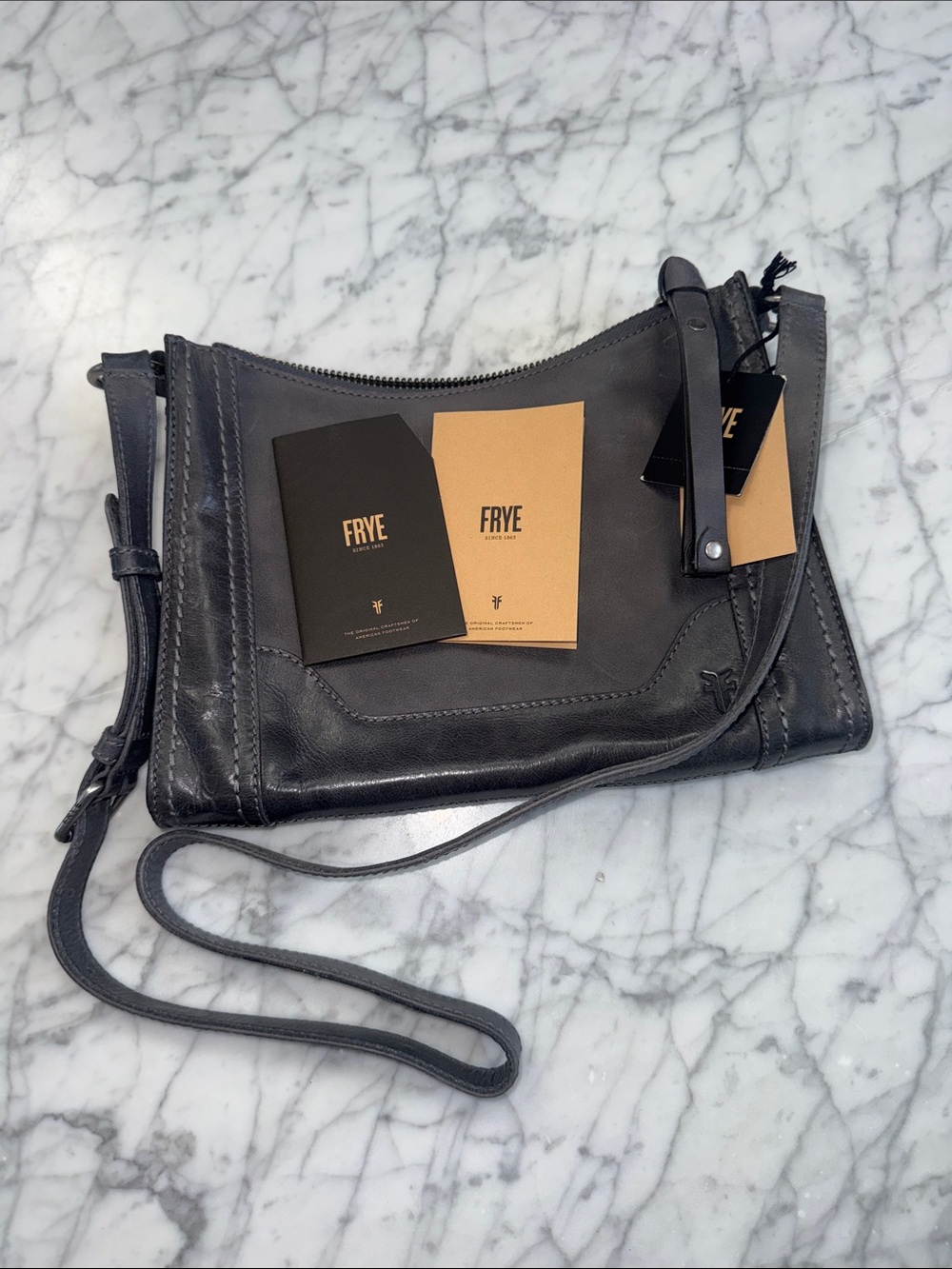 NWT Frye Womens Melissa Carbon Leather Zip-Top Crossbody Bag X1015 - Picture 13 of 14